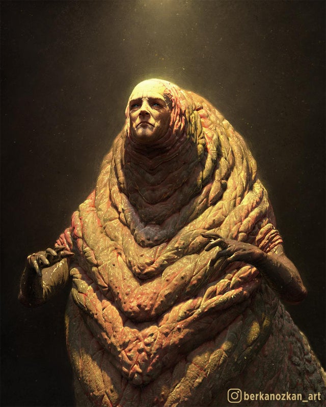 Artwork of Leto II, the God Emperor from Frank Herbert's scifi novel series Dune. Art created by Berkan Ozkan.