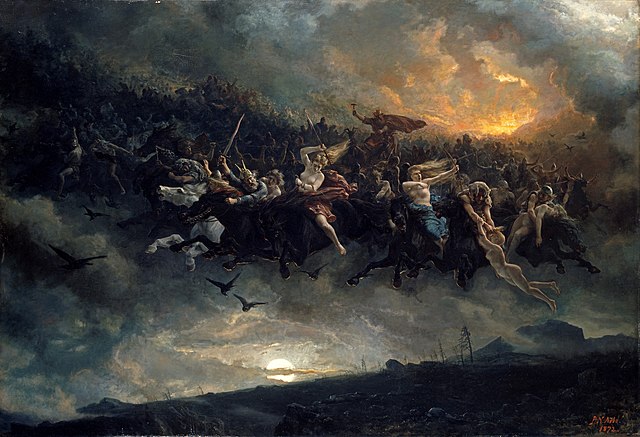 The painting "The Wild Hunt of Odin" by Peter Nicolai Arbo (1831-1892)
