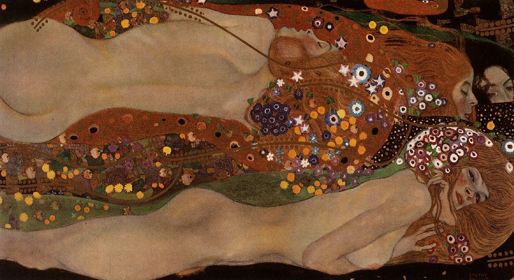 An oil painting by Gustav Klimt called Vatten Orm II, or Water Snakes II.